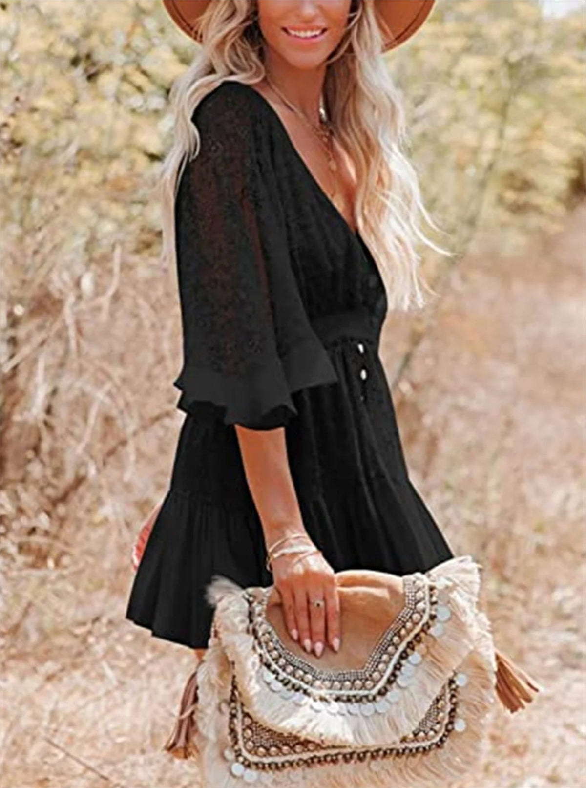 Lace V-Neck Ruffle Mini Dress 18