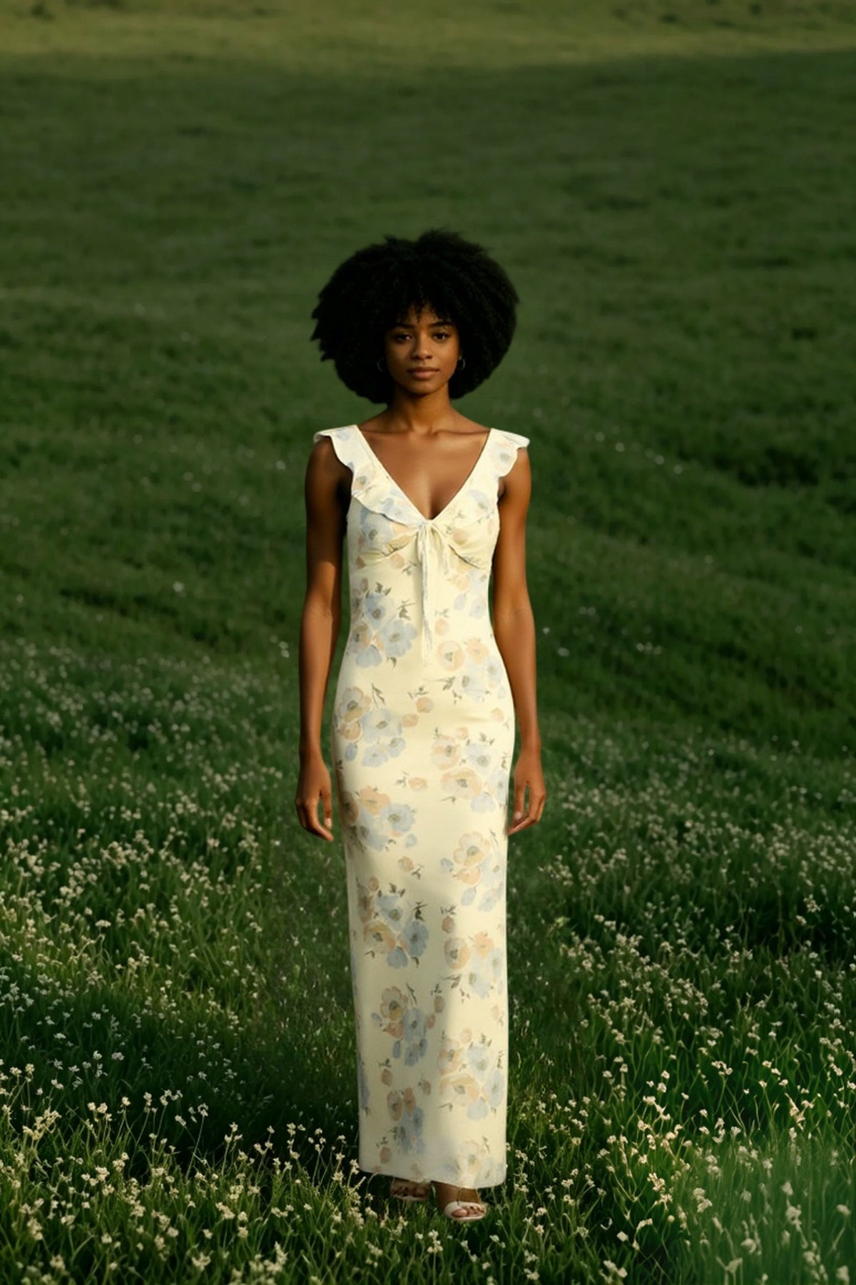 Ruffle Strap Tie Front Floral Print Maxi Dress 3