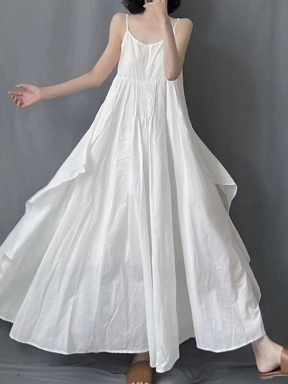 Spaghetti Strap Pintuck Pleated Tent Maxi Dress 2