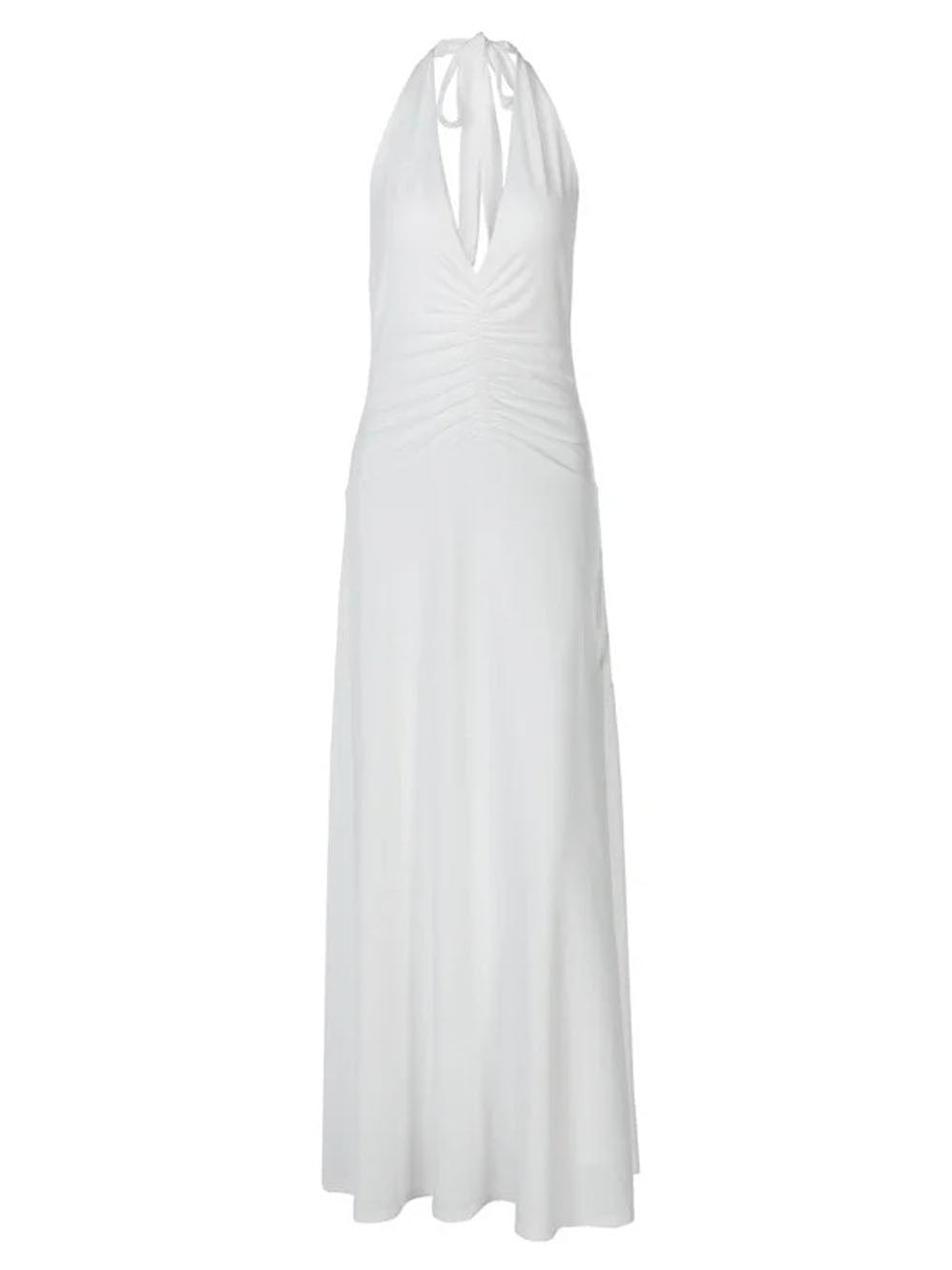 Wide Strap Plunge V-Neck Horizontal Ruched Bodycon Floor-Length Maxi Dress 9