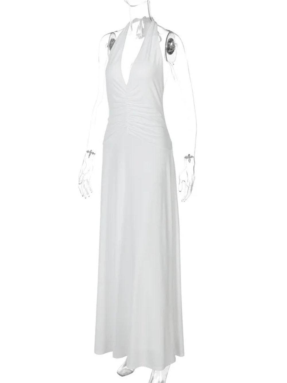 Wide Strap Plunge V-Neck Horizontal Ruched Bodycon Floor-Length Maxi Dress 11