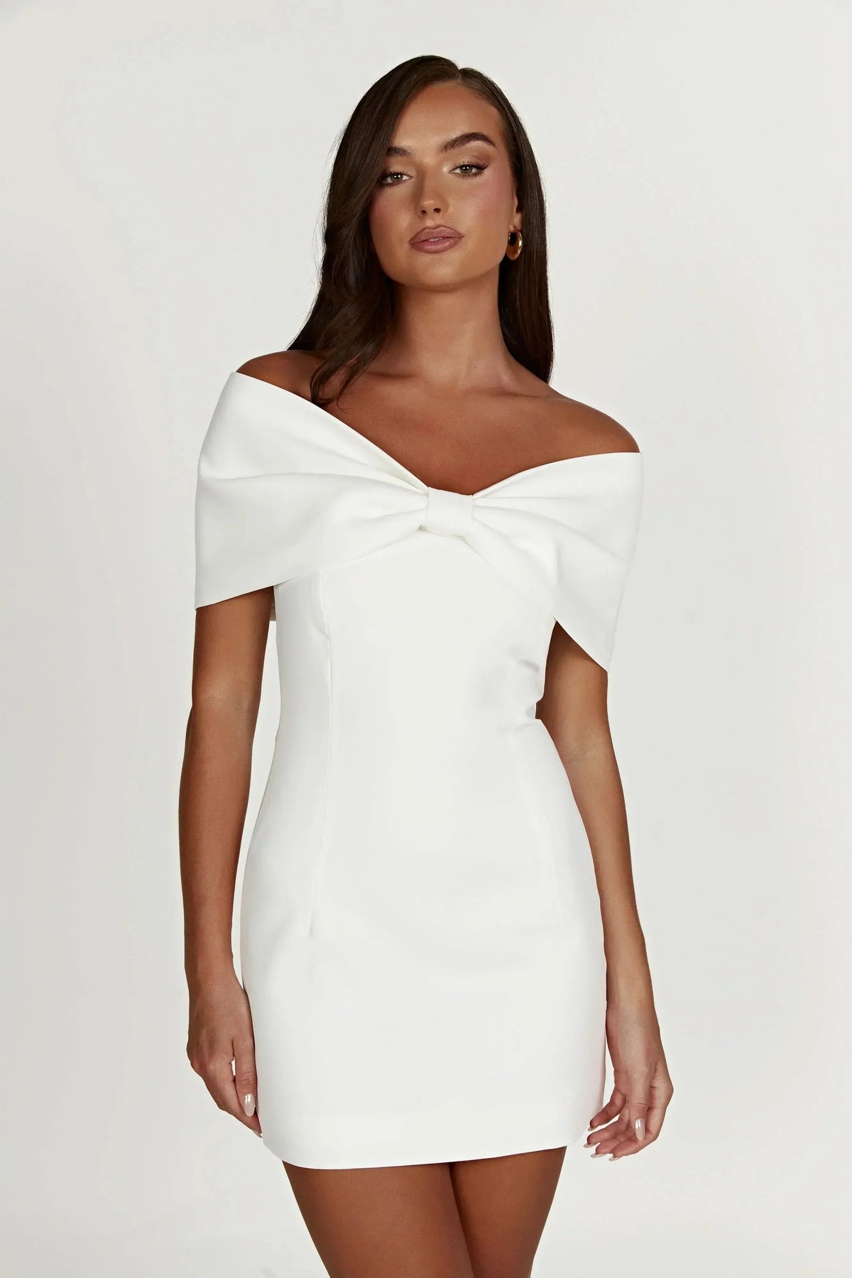 Off Shoulder Structured Bow Front Bodycon Mini Dress 7