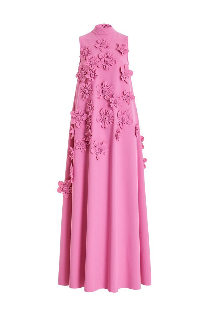 Mock Neck Sleeveless 3D Floral Applique Shift Mini Dress 3