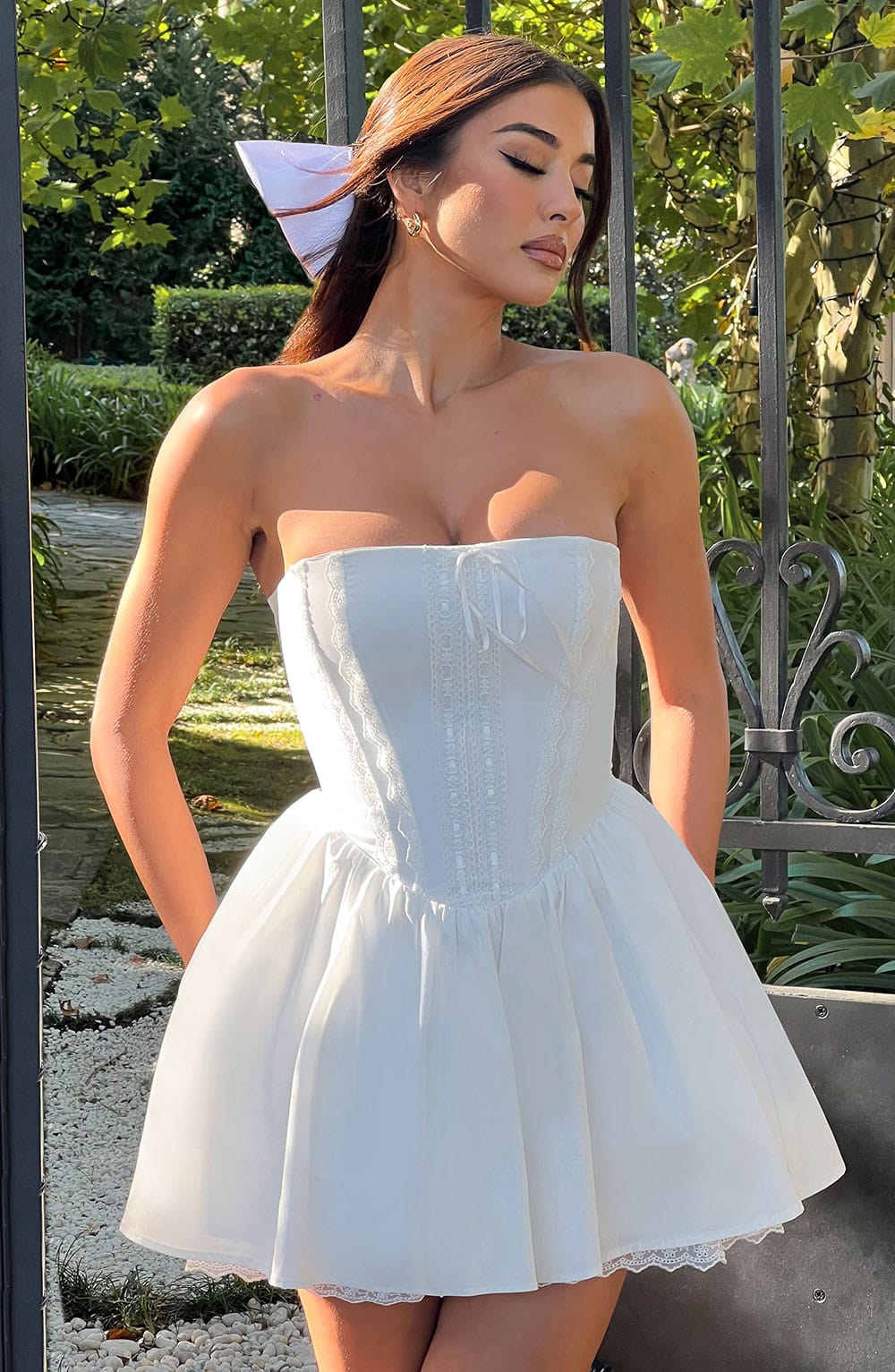 Strapless Lace Up Basque Waist Babydoll Mini Dress 8
