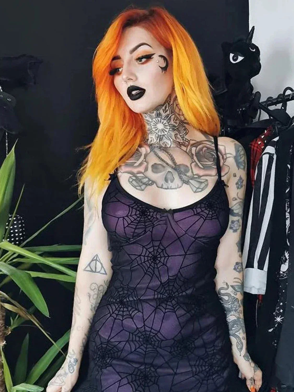 Spiderweb Flocked Mesh Lace-Trim Bow Spaghetti Strap Bodycon Mini Dress 2