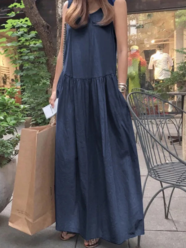 Scoop Neck Drop Waist Pocket Maxi Tank Dress 2