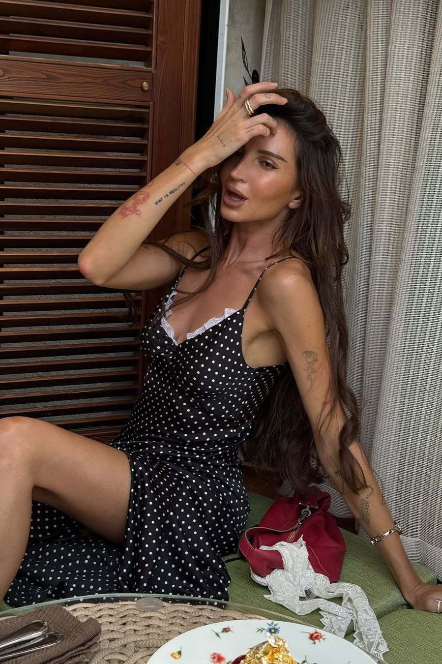 Polka Dot Lace Trim Spaghetti Strap Scoop Neck Slip Maxi Dress 4