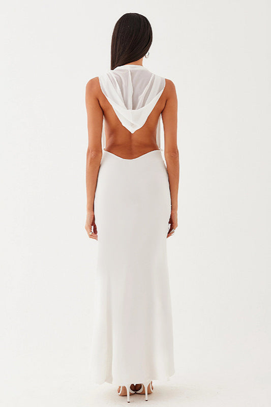 Hooded Deep Cowl Neck Sleeveless Backless Maxi Dress 7