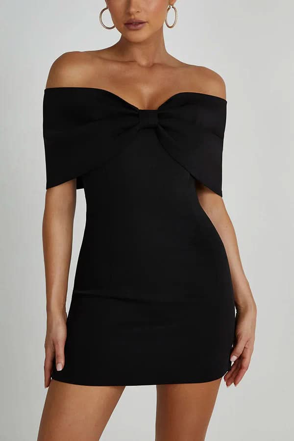 Off Shoulder Structured Bow Front Bodycon Mini Dress 4