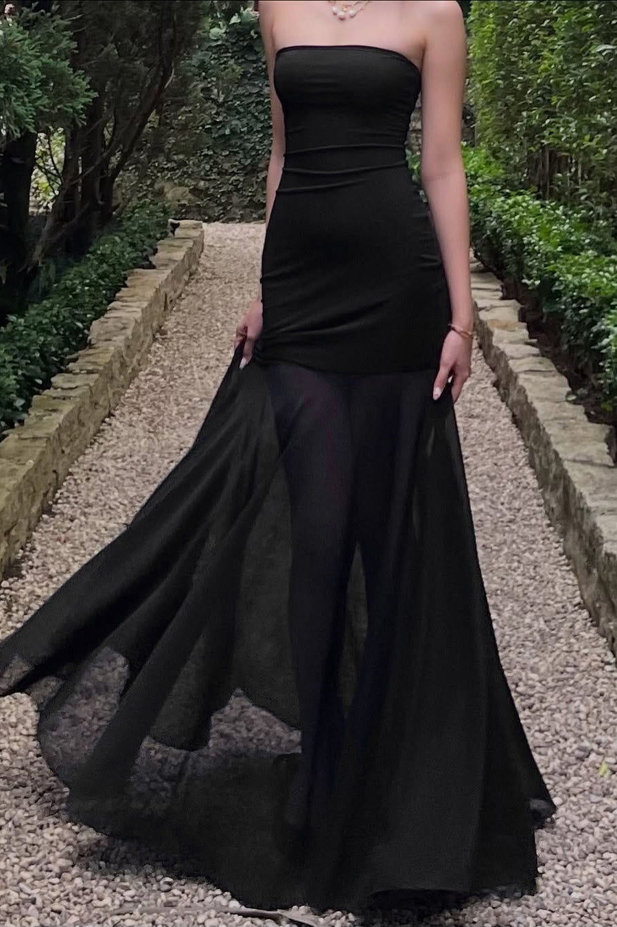 Strapless Ruched Sheer Mesh Mermaid Maxi Gown