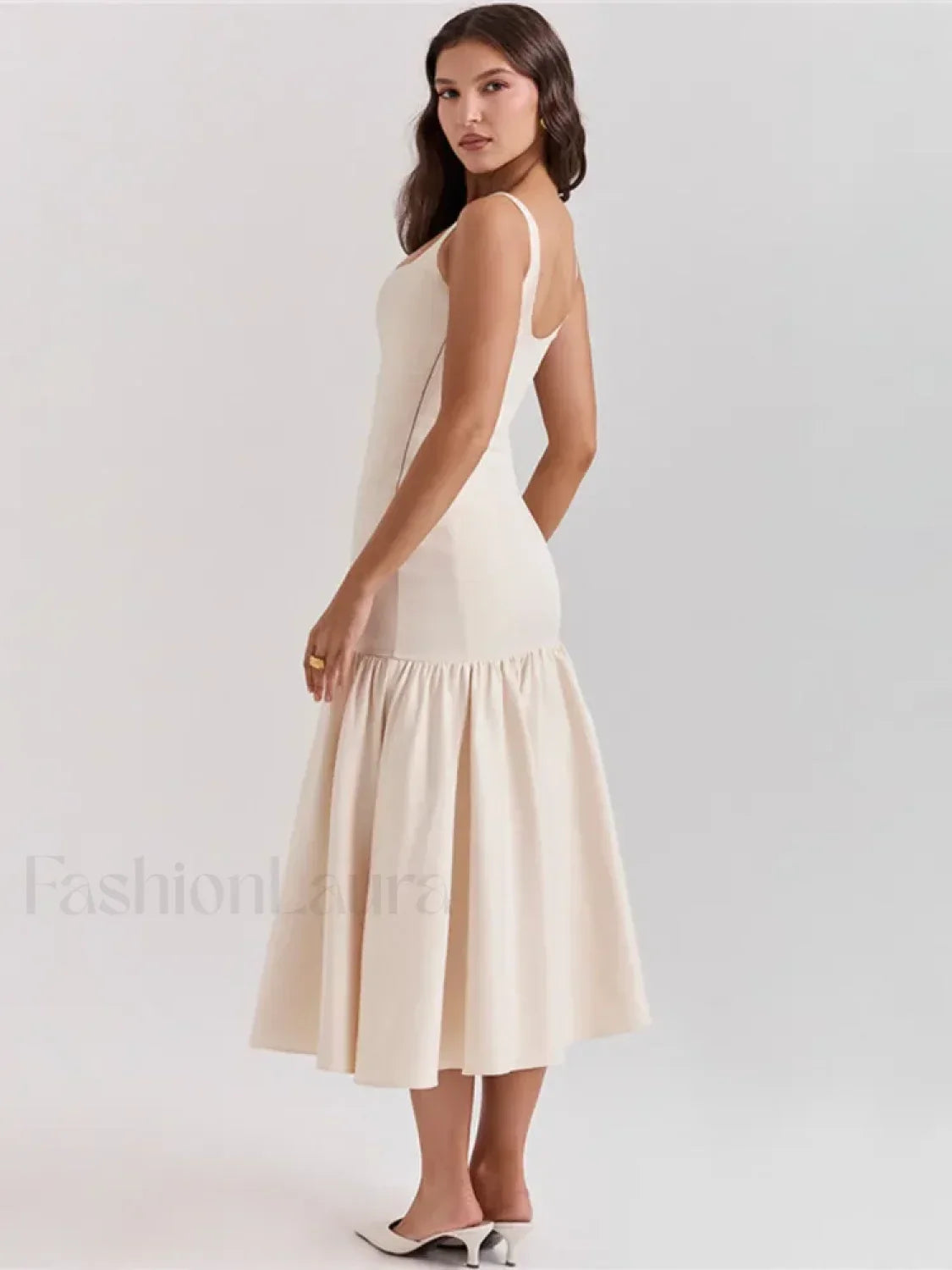 Fishtail Square-collar Midi Dress 10