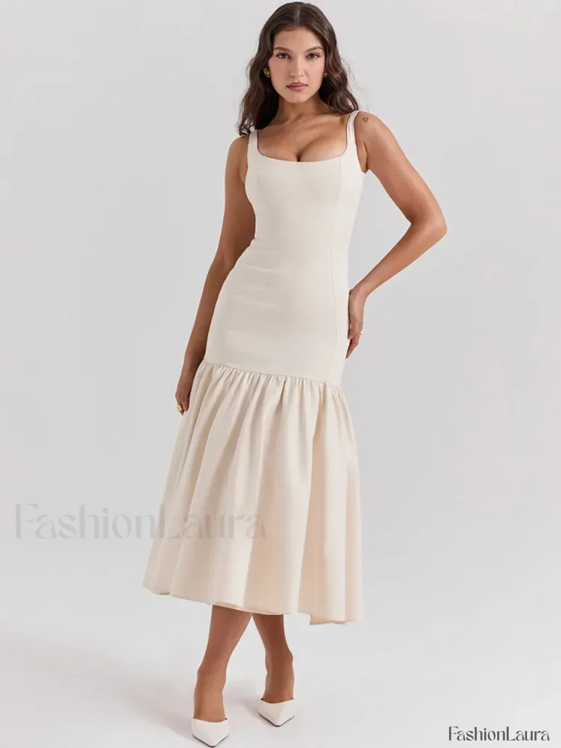 Fishtail Square-collar Midi Dress 13