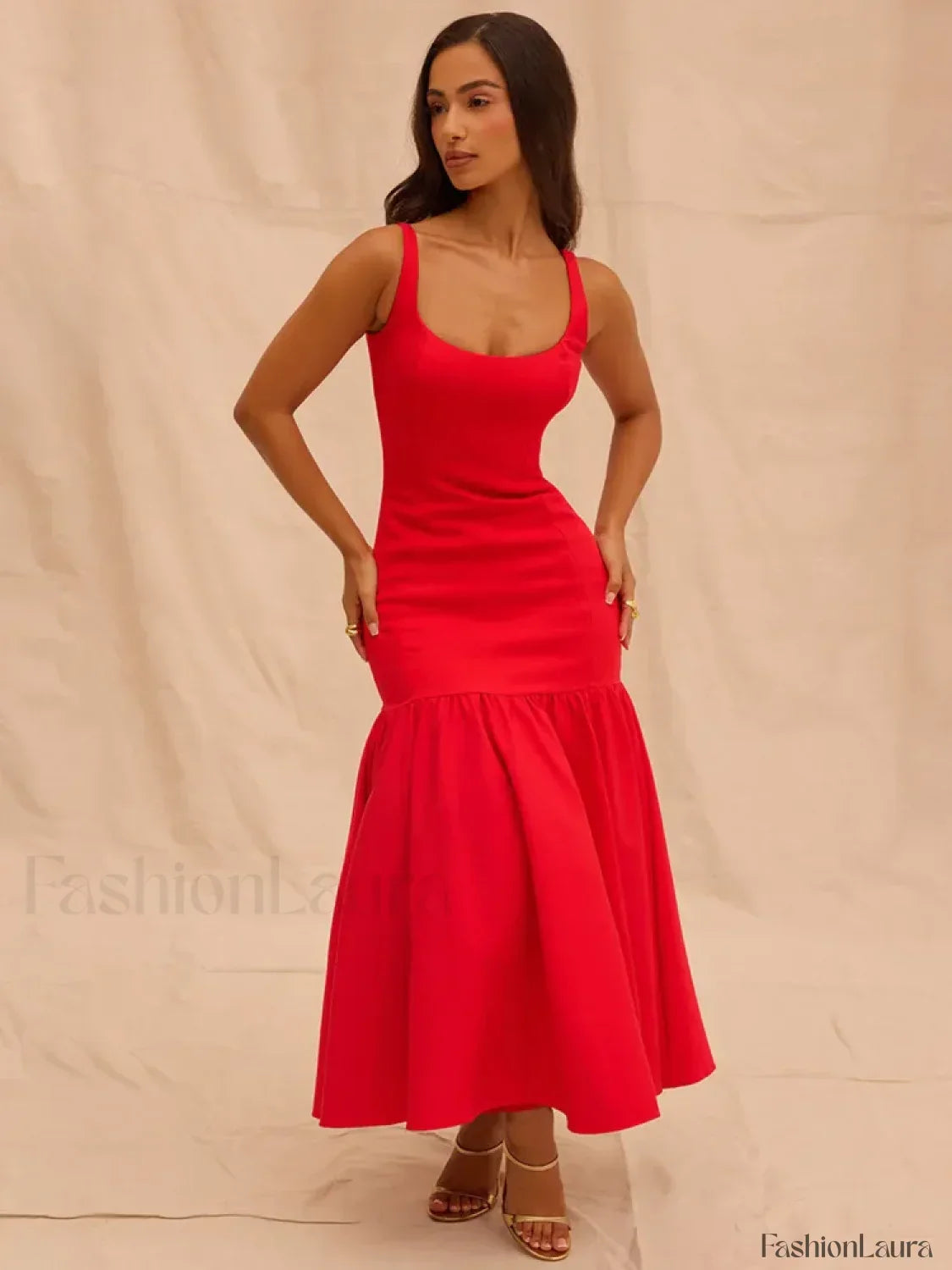 Fishtail Square-collar Midi Dress 11