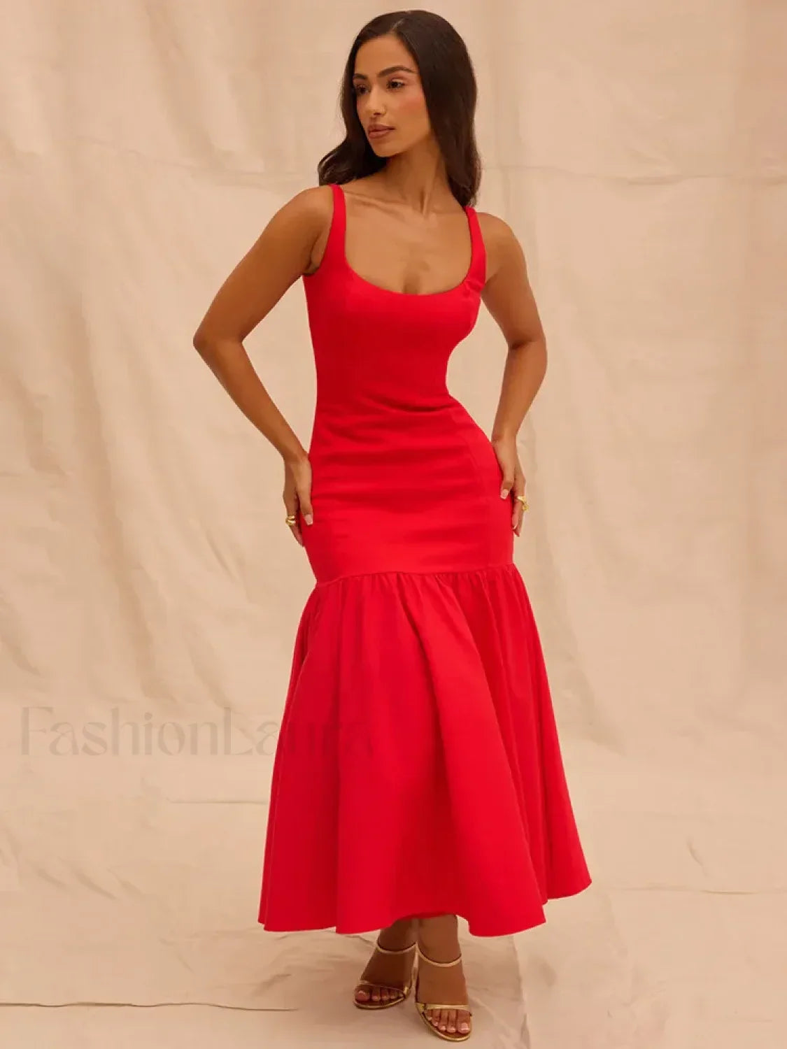 Fishtail Square-collar Midi Dress 7