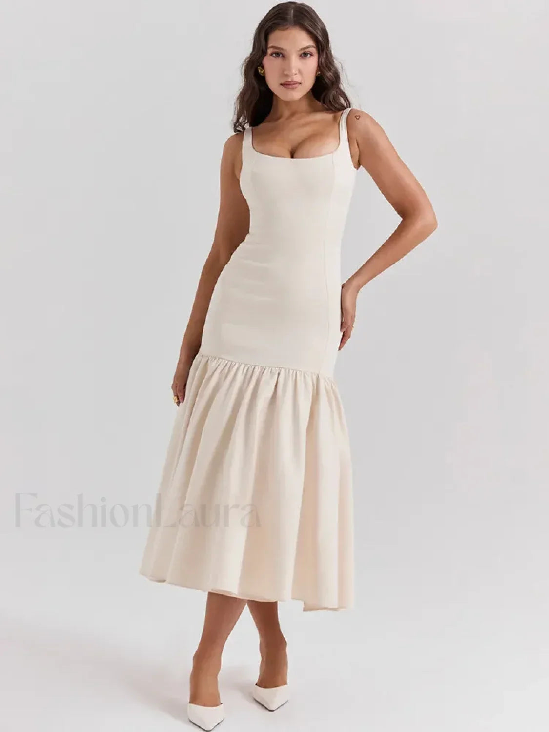 Fishtail Square-collar Midi Dress 2
