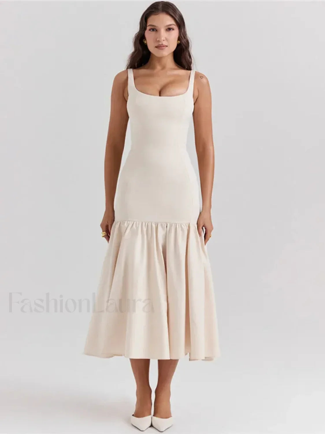 Fishtail Square-collar Midi Dress 12