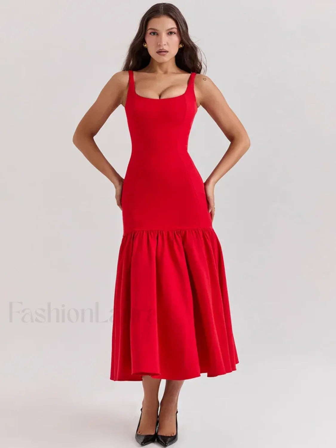 Fishtail Square-collar Midi Dress 8