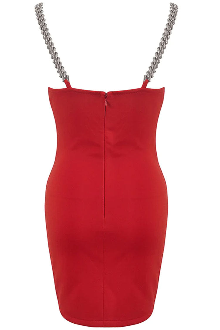 Flame Print Chain Strap Deep V Bodycon Mini Dress 5