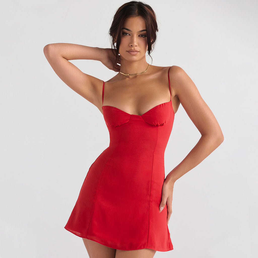 Spaghetti Strap Sweetheart Neck Princess Seam Bodycon Mini Dress 2