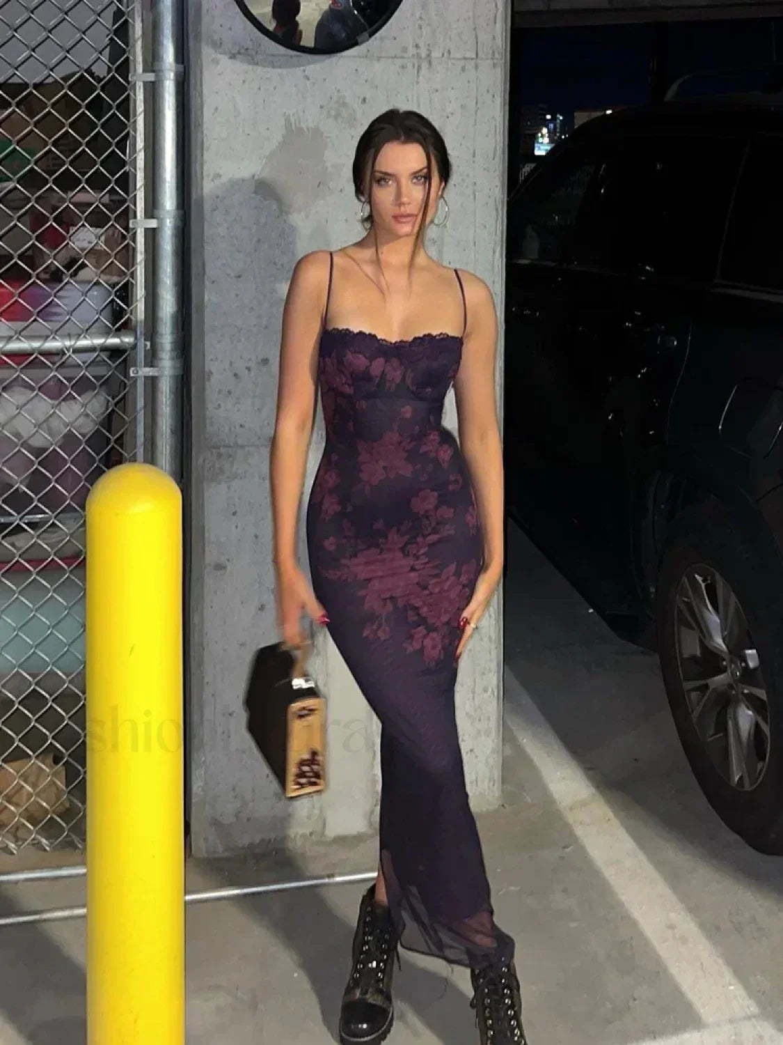 Purple Floral Lace Backless Maxi Dress 8