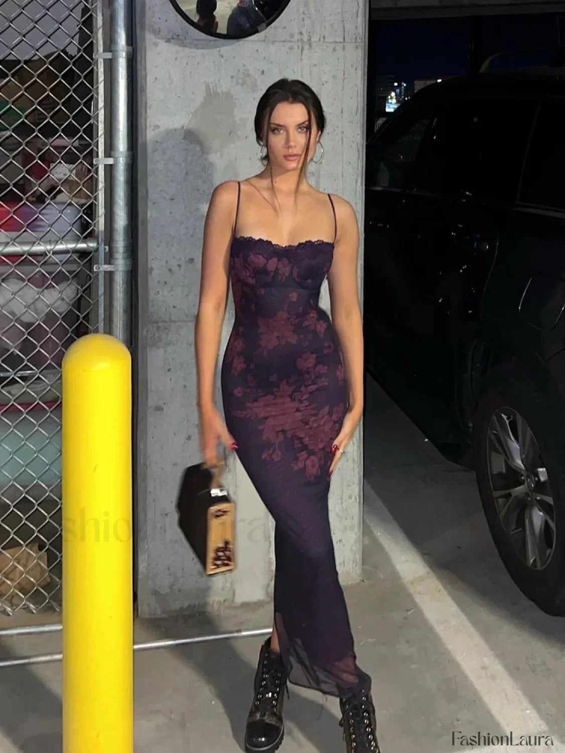 Purple Floral Lace Backless Maxi Dress 12