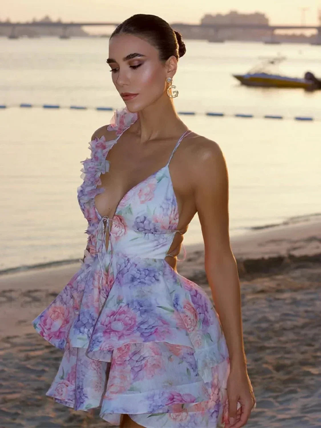Floral Print Sling Mini Dress 5