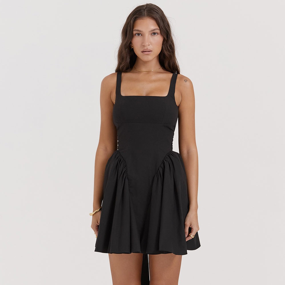 Backless Oversized Bow Tie Skater Mini Dress 13