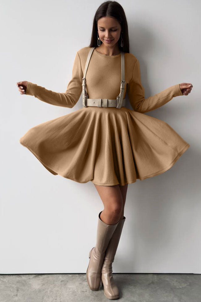 Crew Neck Long Sleeve Rib Knit Fit and Flare Sweater Mini Dress 3