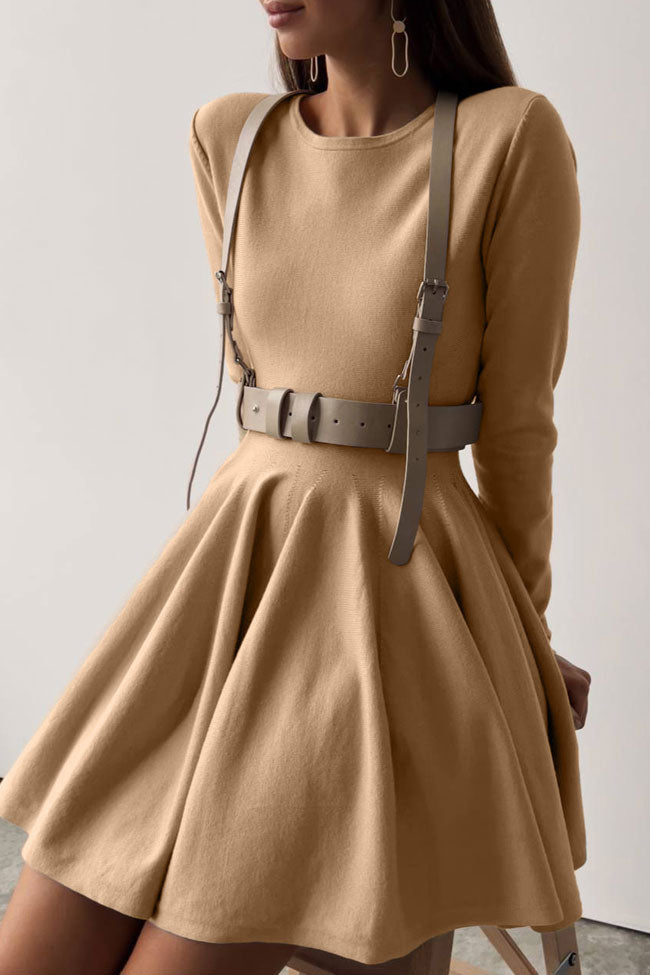 Crew Neck Long Sleeve Rib Knit Fit and Flare Sweater Mini Dress 2