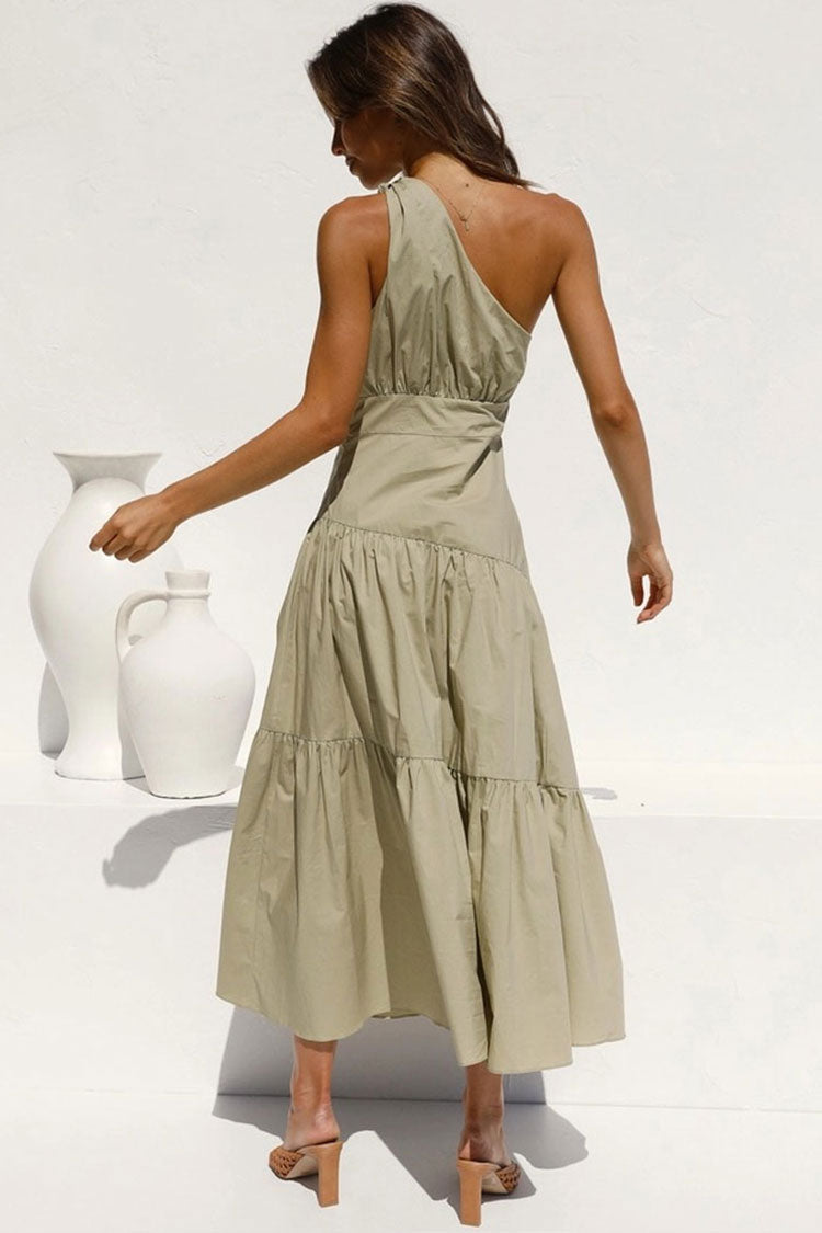 One Shoulder Gathered Waistband Tiered Midi Dress 3