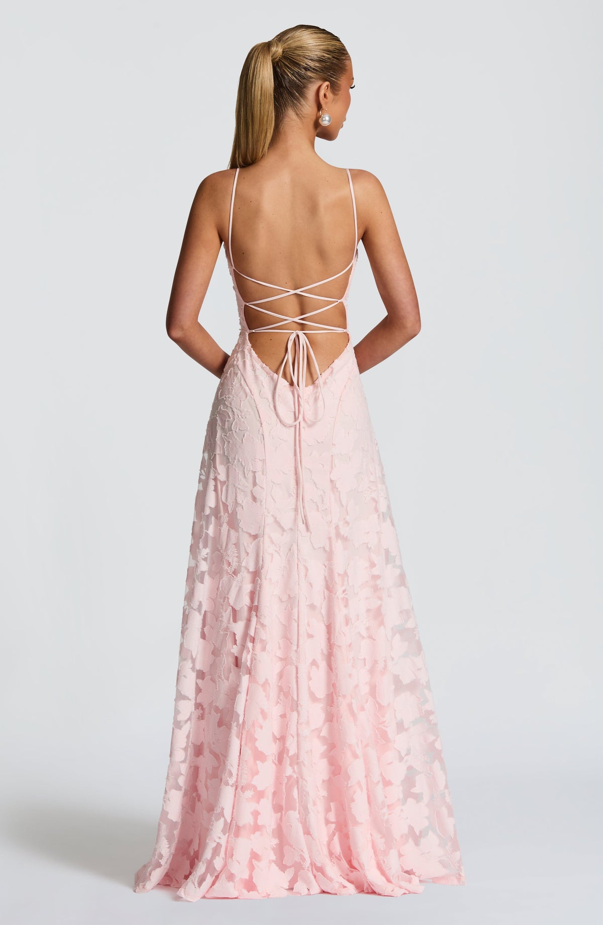 Spaghetti Strap Square Neck Floral Burnout A-Line Floor-Length Gown 22
