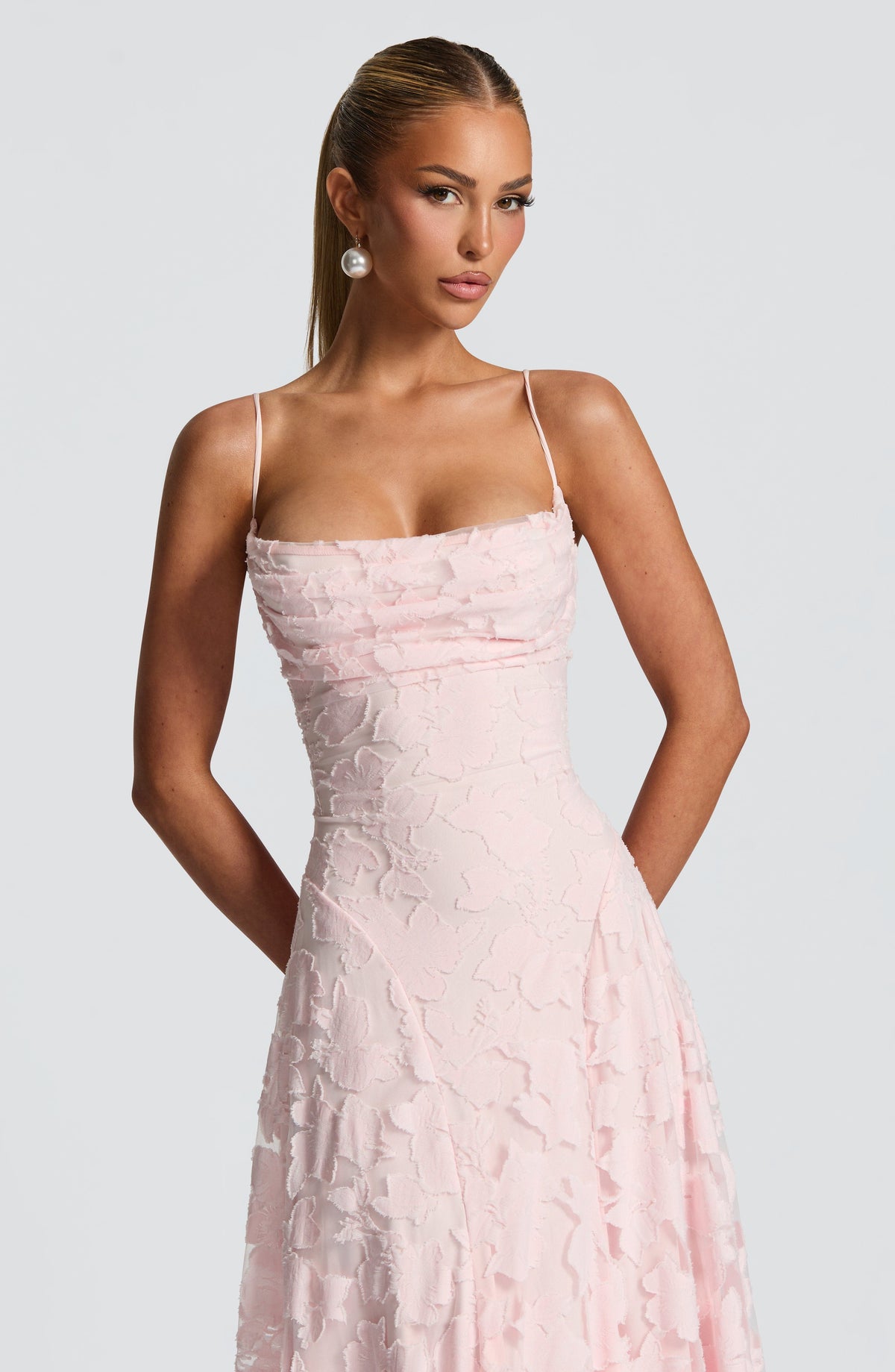 Spaghetti Strap Square Neck Floral Burnout A-Line Floor-Length Gown 21