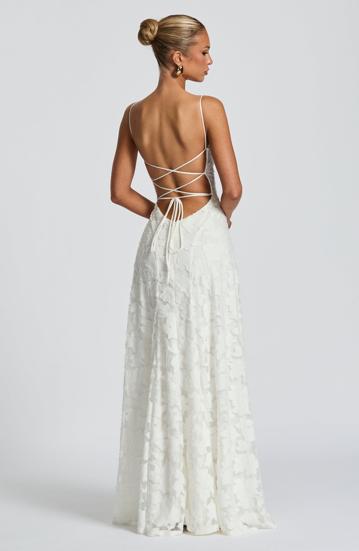 Spaghetti Strap Square Neck Floral Burnout A-Line Floor-Length Gown 17