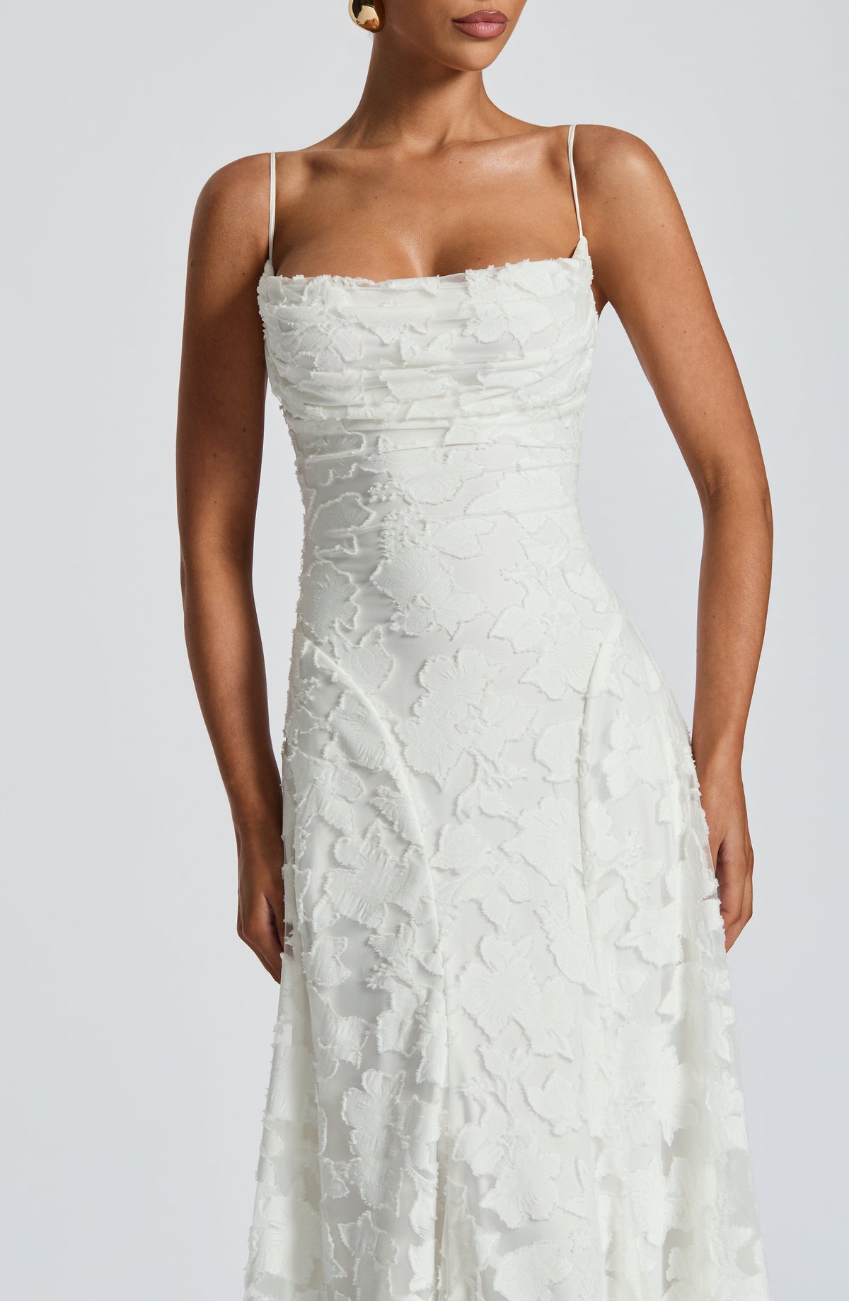 Spaghetti Strap Square Neck Floral Burnout A-Line Floor-Length Gown 16