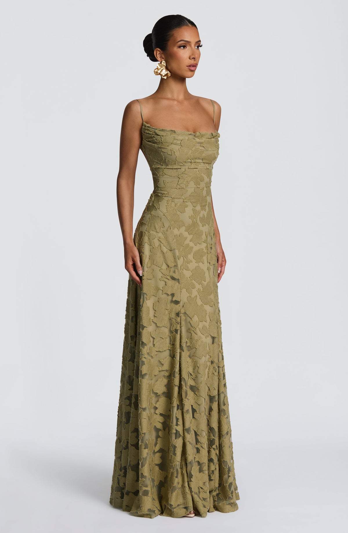 Spaghetti Strap Square Neck Floral Burnout A-Line Floor-Length Gown 9