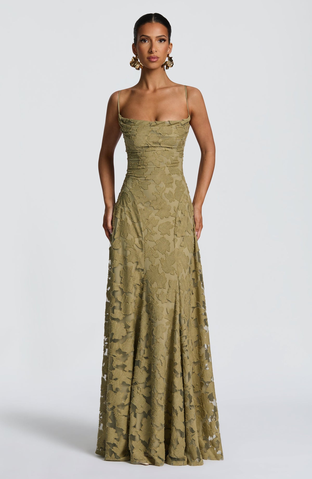 Spaghetti Strap Square Neck Floral Burnout A-Line Floor-Length Gown 7