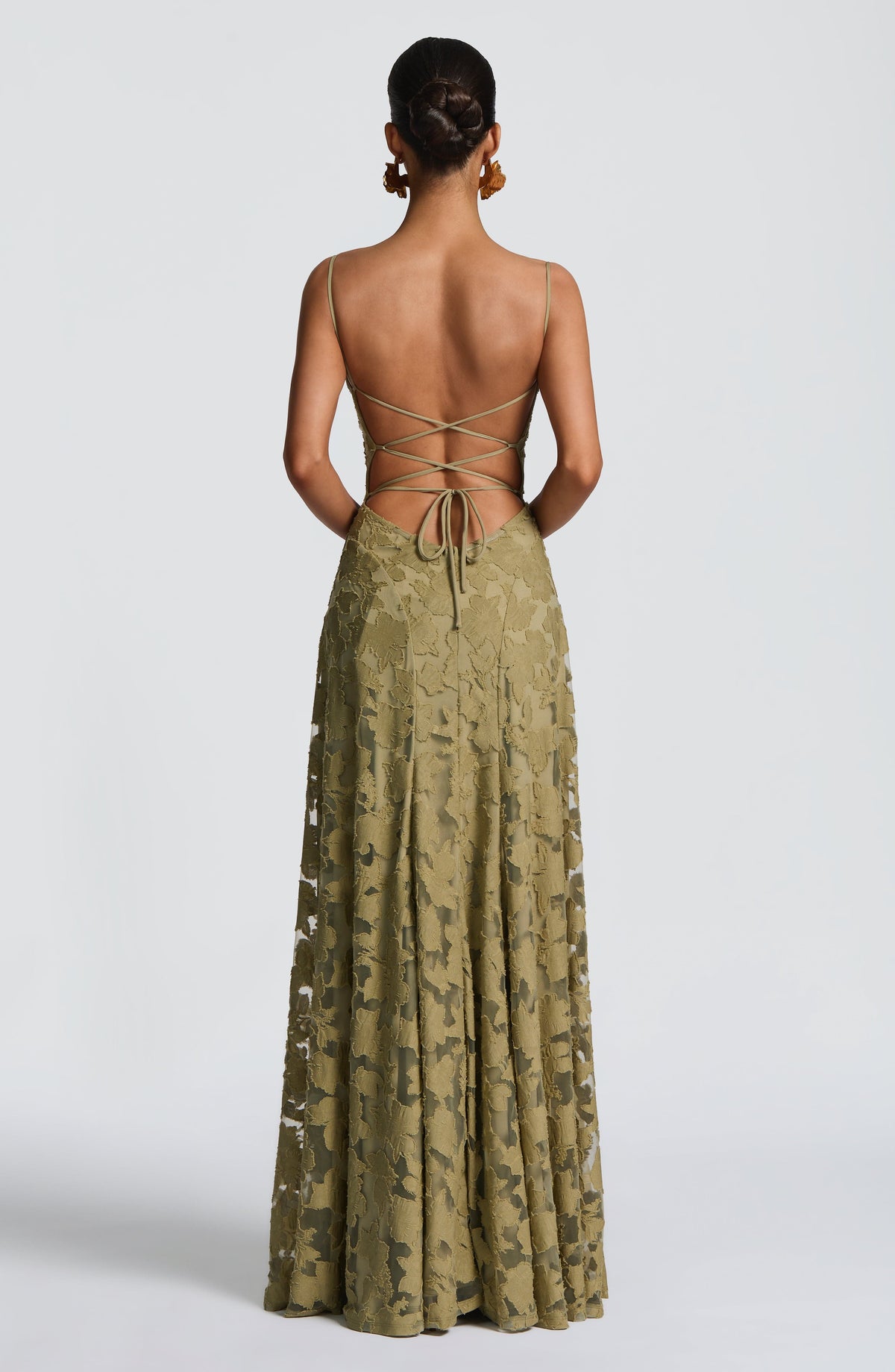 Spaghetti Strap Square Neck Floral Burnout A-Line Floor-Length Gown 12