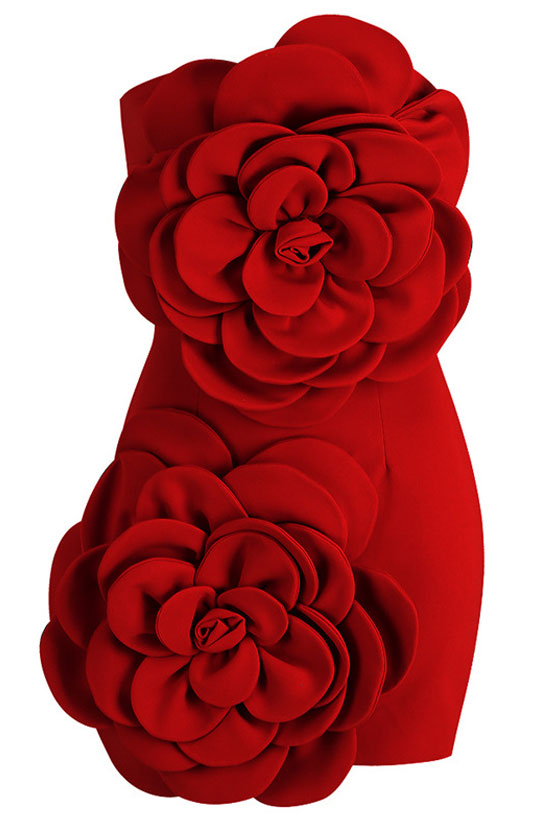 Oversized 3D Rosette Applique Strapless Bodycon Mini Dress 3