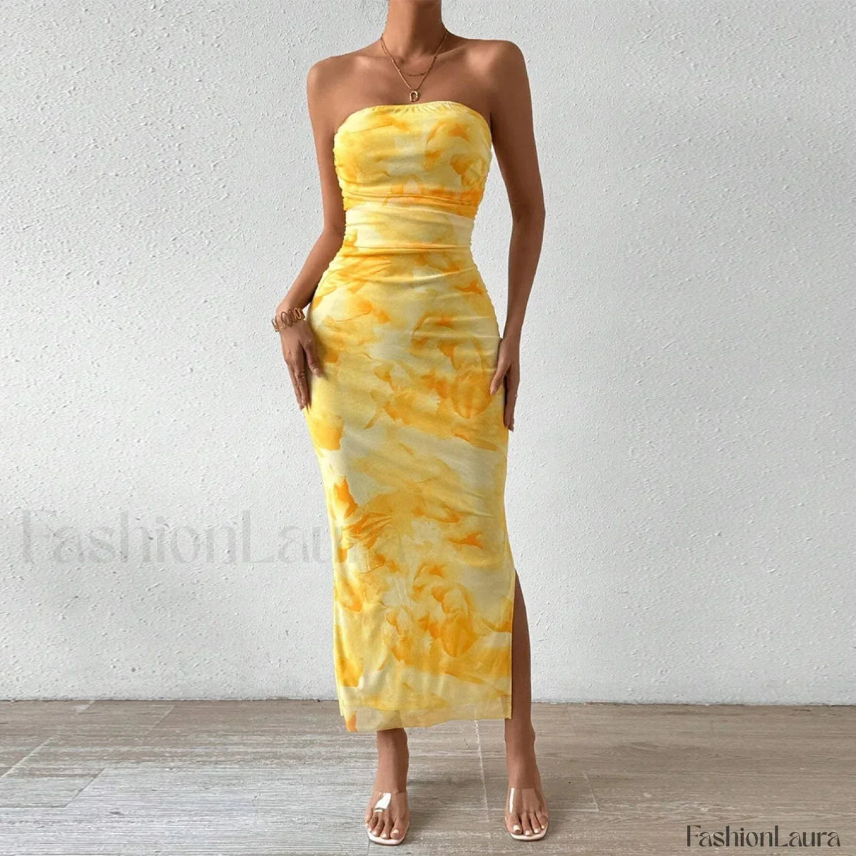 Yellow Graphic Off Shoulder Midi Dress 17