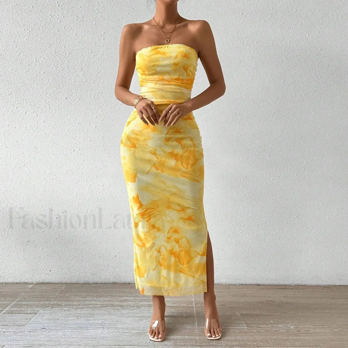 Yellow Graphic Off Shoulder Midi Dress 5