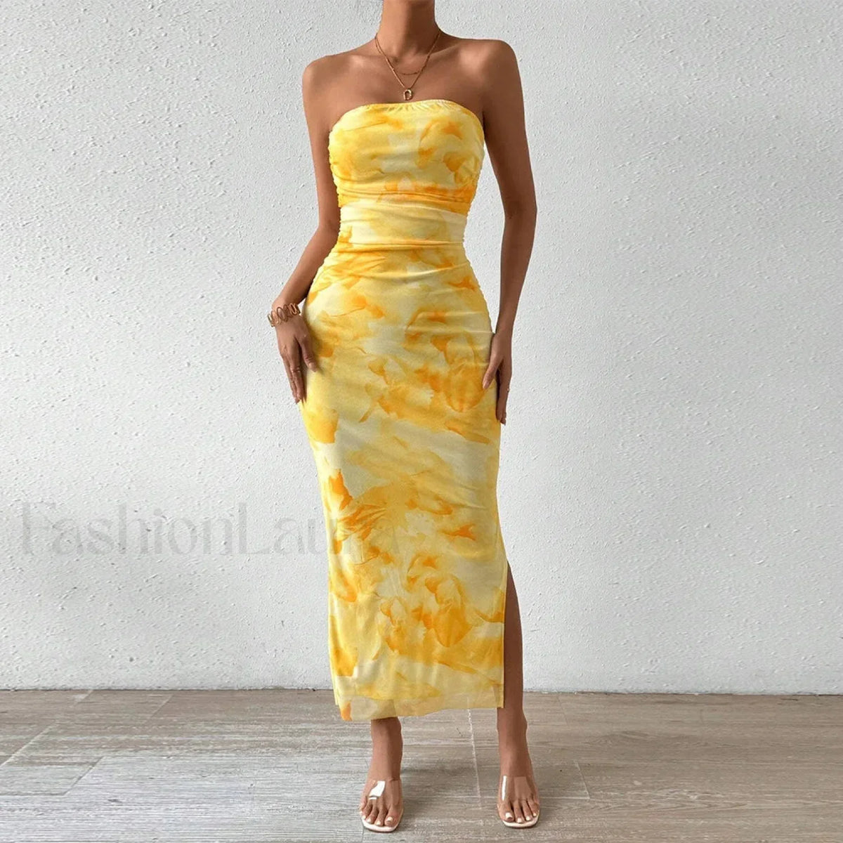 Yellow Graphic Off Shoulder Midi Dress 2