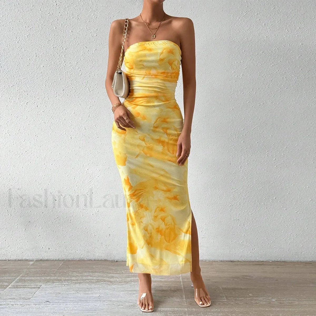 Yellow Graphic Off Shoulder Midi Dress 4
