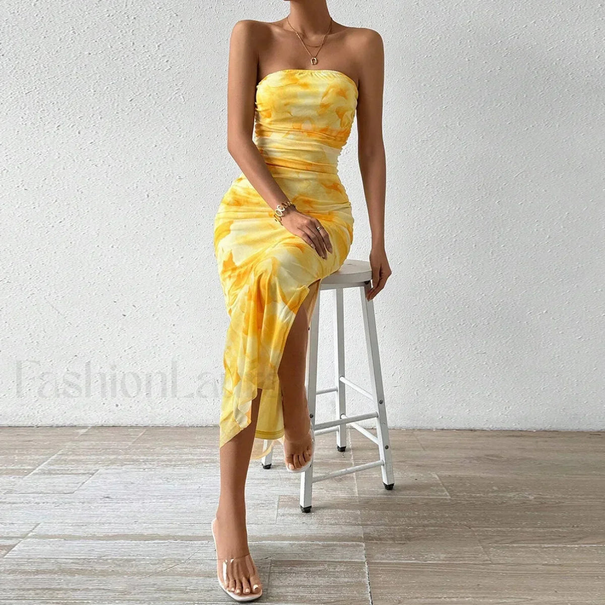 Yellow Graphic Off Shoulder Midi Dress 7