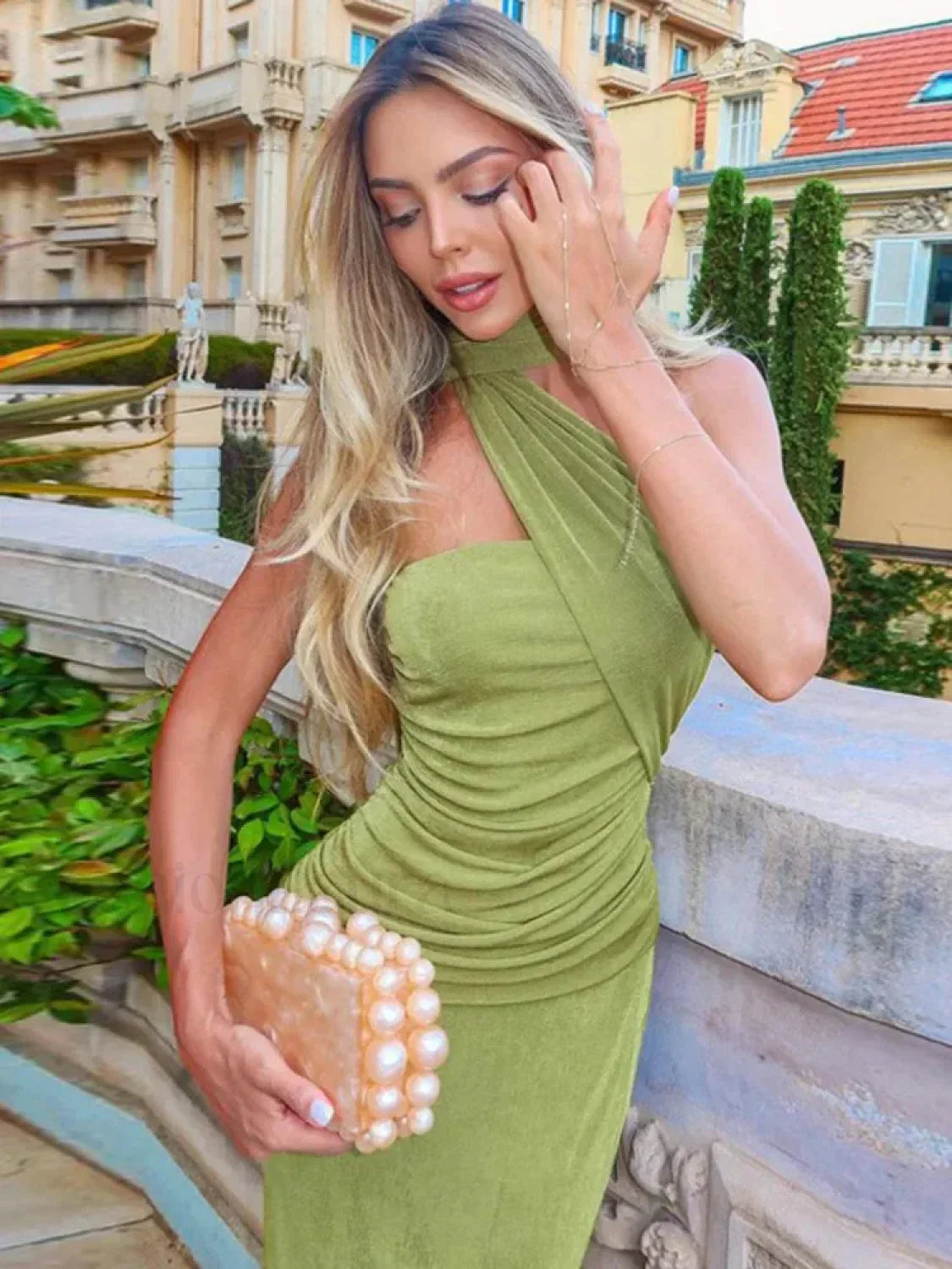 Green Strapless Bodycon Maxi Dress 10