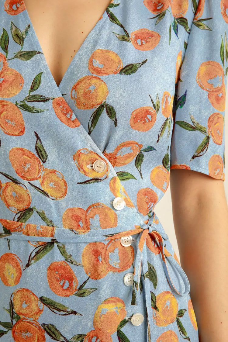 Print Wrap Puff Sleeve Tie Waist Mini Dress 4