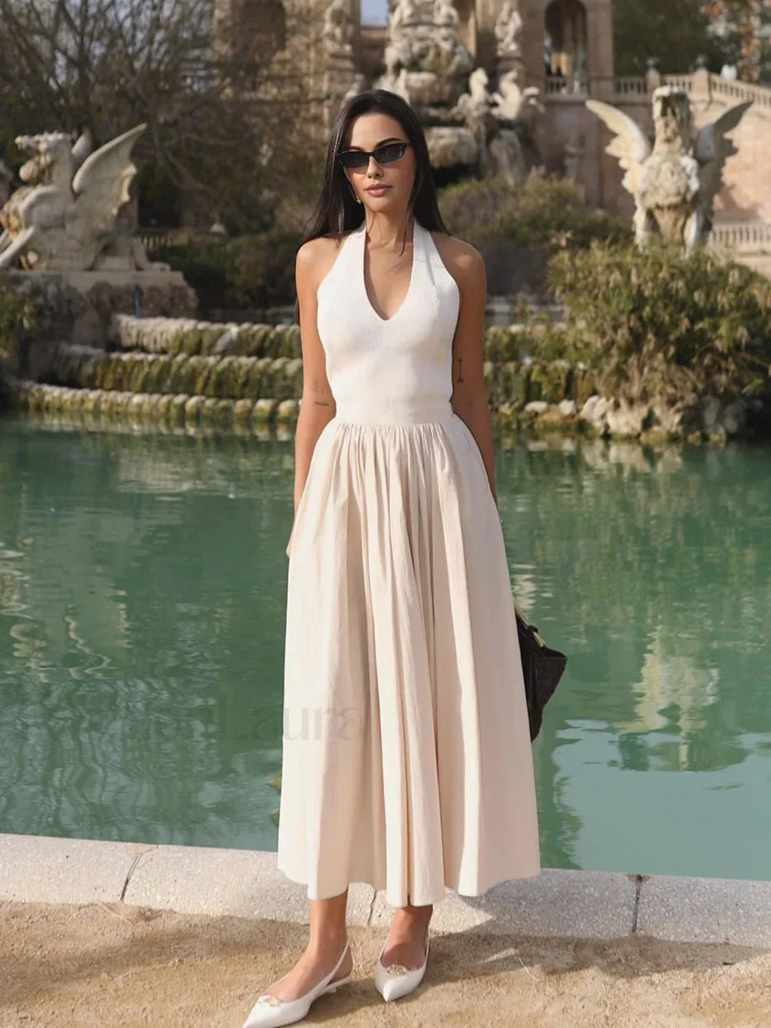 Off-white Halter Backless Pockets Dress 8