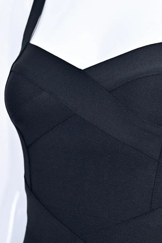Classic Black Bandage Sweetheart Neck Criss Cross Bodycon Midi Dress 16