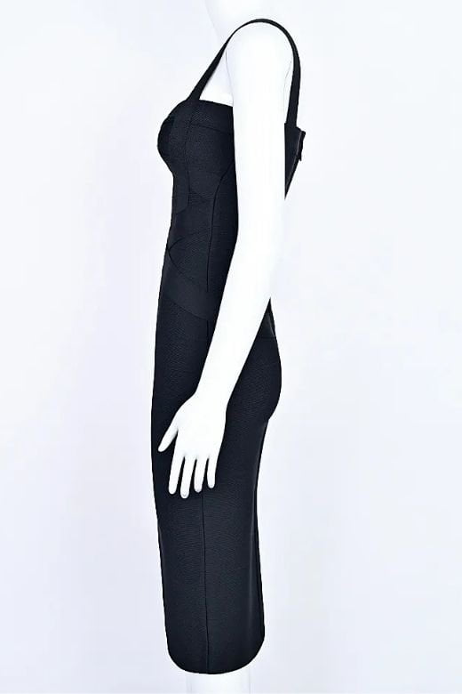 Classic Black Bandage Sweetheart Neck Criss Cross Bodycon Midi Dress 15