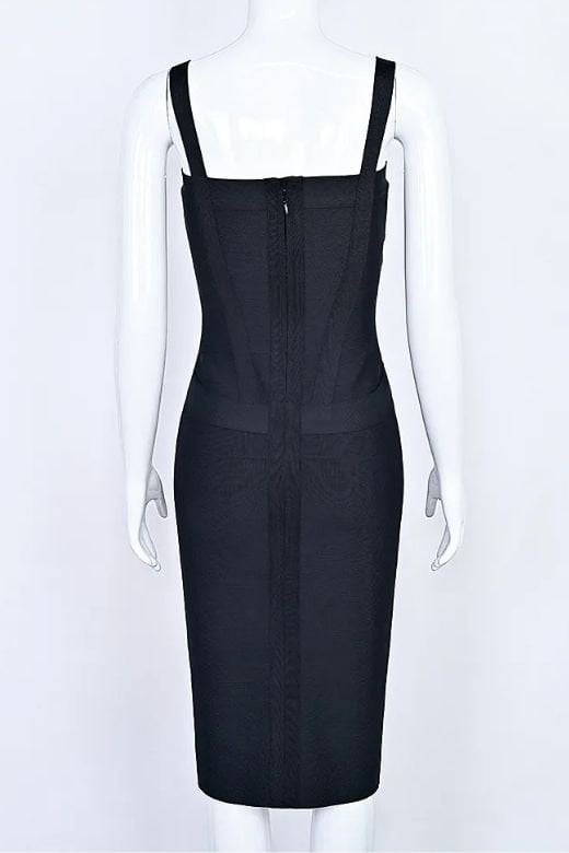 Classic Black Bandage Sweetheart Neck Criss Cross Bodycon Midi Dress 14