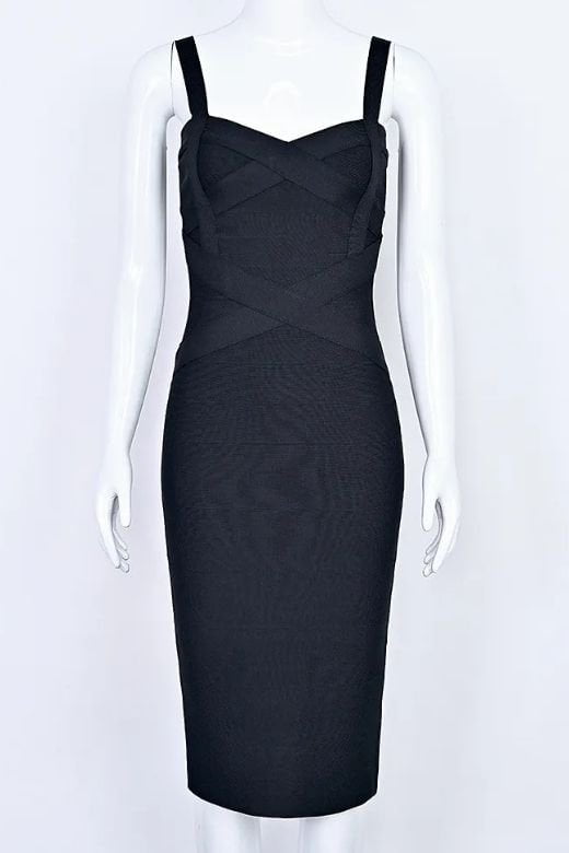 Classic Black Bandage Sweetheart Neck Criss Cross Bodycon Midi Dress 13